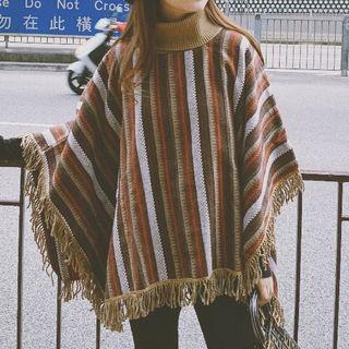 Striped Knit Cape As Shown In Figure - One Size
