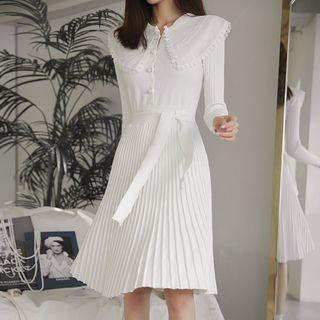 Capelet Shirtwaist Pleated Knit Dress