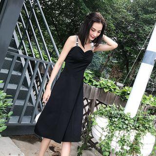 Lettering Strappy A-line Midi Dress