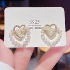 Heart Rhinestone Faux Pearl Dangle Earring E0143 - 1 Pair - Gold & White - One Size