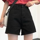 High-waist Plain Wide-leg Denim Shorts