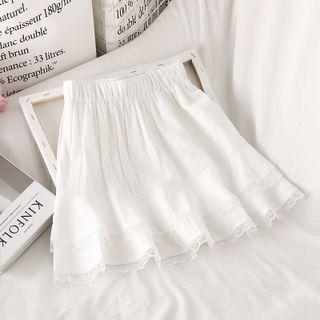 High-waist Lace-trim A-line Mini Skirt White - One Size