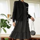 Set: Cardigan + Tie-neck Dotted Long Dress