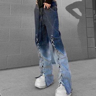 Gradient Lace-up Loose Fit Jeans