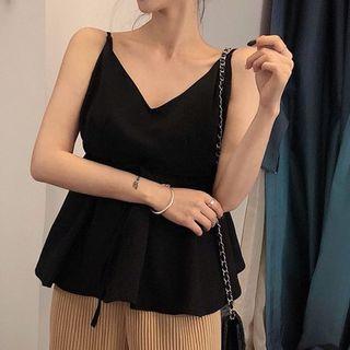 Spaghetti Strap Frill Trim Top / Wide-leg Pants