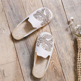 Bird Embroidered Flat Mules