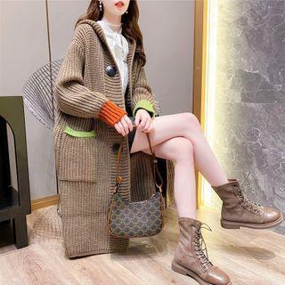 Hooded Contrast Trim Long Cardigan