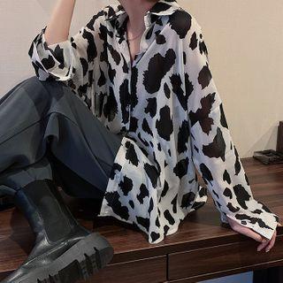 Long Sleeve Cow Print Shirt