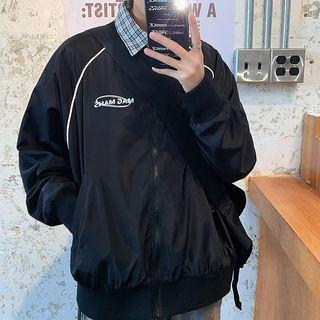 Raglan Sleeve Lettering Zip Baseball Jacket