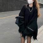 Fray-edge Stitched Loose-fit Sweater Black - One Size