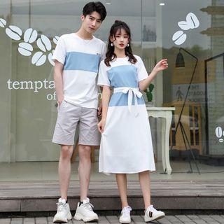 Couple Matching Short-sleeve T-shirt / Shorts / Midi A-line Dress / Set