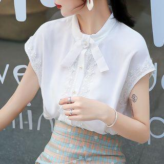 Lace Trim Cap-sleeve Blouse