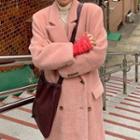 Double Breasted Tweed Long Coat Pink - One Size