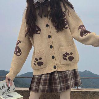 Bear Print Cardigan Yellow - One Size