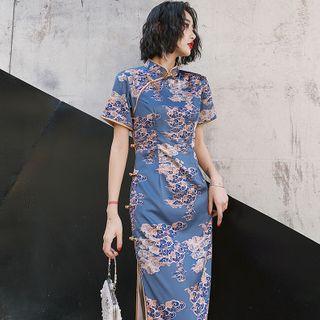 Short-sleeve Maxi Printed Qipao