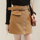 Zip-up Woolen Mini Skirt