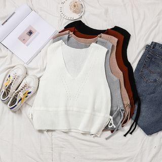 Cropped Tie-side V-neck Vest