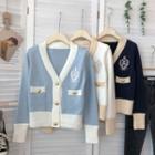 V-neck Embroidered Cropped Long-sleeve Sweater