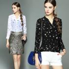 Long-sleeve Star Print Silk Blouse