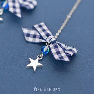 Plaid Ribbon Bow Earring / Clip-on Earring