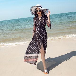 Long-sleeve Printed Maxi Sundress