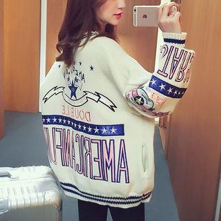 Embroidered V-neck Chunky Cardigan