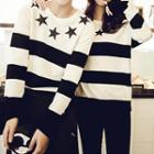 Striped & Star Print Knit Top
