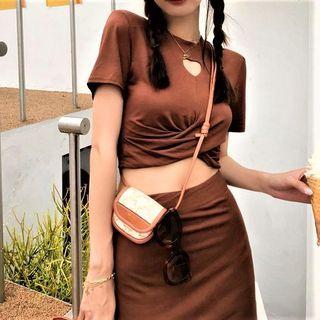 Set: Heart Cutout Cropped T-shirt + Mini Pencil Skirt