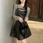 Spaghetti Strap Mini A-line Dress / Knit Top