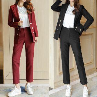 Double-breasted Blazer / Dress Pants / Short-sleeve T-shirt / Set