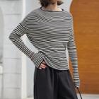 Long-sleeve Drop-shoulder Striped Knit Top As Shown In Figure - One Size