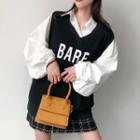 Balloon-sleeve Shirt / Lettering V-neck Vest / Zip A-line Skirt