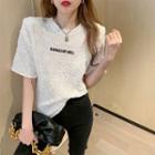 Short-sleeve Letter Print Shirred T-shirt