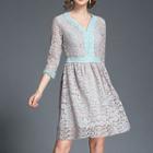 Contrast Trim Lace 3/4 Sleeve Dress