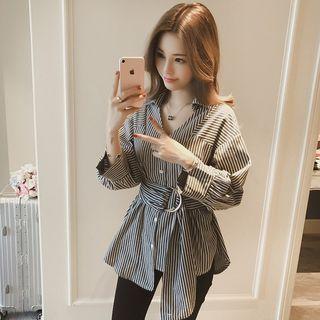 Belt Waist Striped Shirt