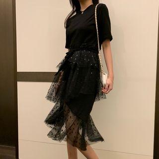 Mesh Panel Layered Dress
