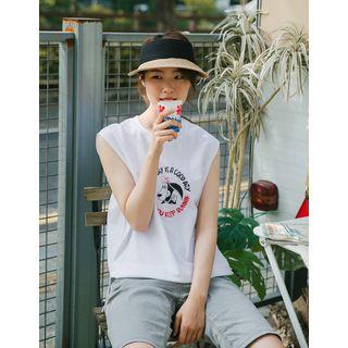 Dog Print Sleeveless Cotton Top