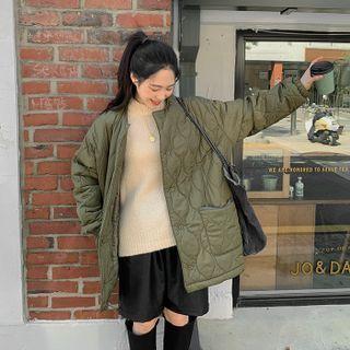Front-pocket Drawstring-hem Quilted Jacket