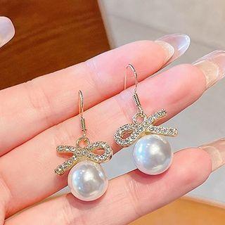 Faux Pearl Drop Earring 01 - 1 Pair - Steel Hook - Gold - One Size
