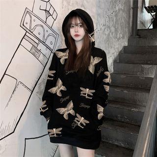Butterfly Print Hoodie Butterfly Print - Black - One Size