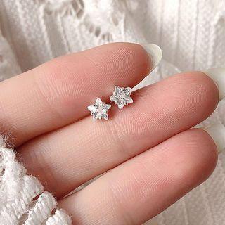 Rhinestone Star Stud Earring 1 Pair - Silver - One Size