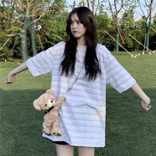 Striped Elbow-sleeve T-shirt Stripes - Pink - One Size