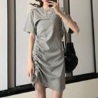 Set: Spaghetti Strap Drawstring Dress + Short-sleeve Crop T-shirt