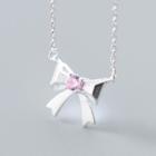 925 Sterling Silver Rhinestone Bow Pendant Necklace Silver - One Size