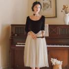 Two-tone 3/4-sleeve Midi A-line Dress
