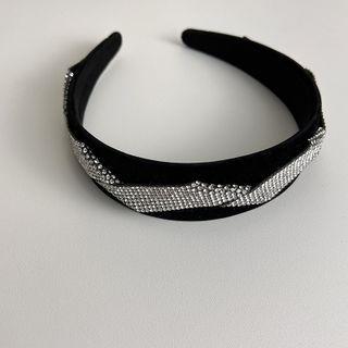 Rhinestone Velvet Headband Rhinestone - Black - One Size