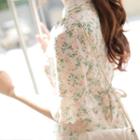 Contrast-collar Floral Chiffon Shirtdress