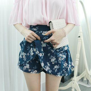 Floral Patterned Elastic-waist Culottes