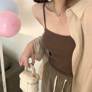 Plain Shirt / Cropped Camisole Top / Wide Leg Pants