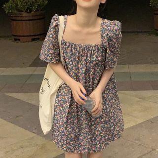 Floral Print Square Neck Dress Dress - Floral - One Size